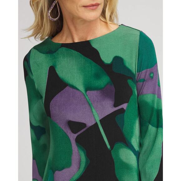 Chicos Travelers 3 Watercolor Bell Sleeve Tunic Fluid ink Enchanted Forrest new - Picture 4 of 11